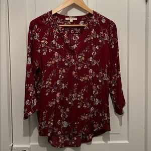 Fun 2 Fun Burgundy Floral Blouse